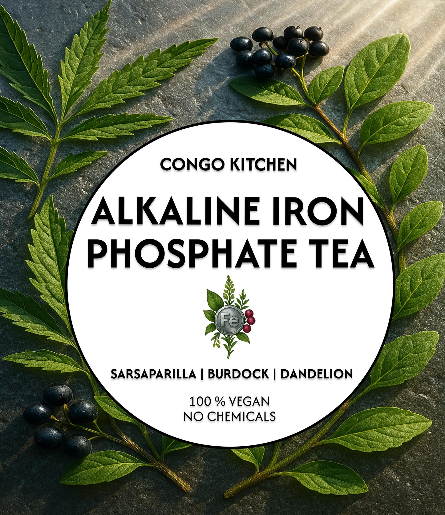 Alkaline Iron Phosphate Tea | Congo Kitchen Herbal Blend | Root & Berry Infusion | Organic Plant-Based | Sarsaparilla, Elderberry, Dandelion