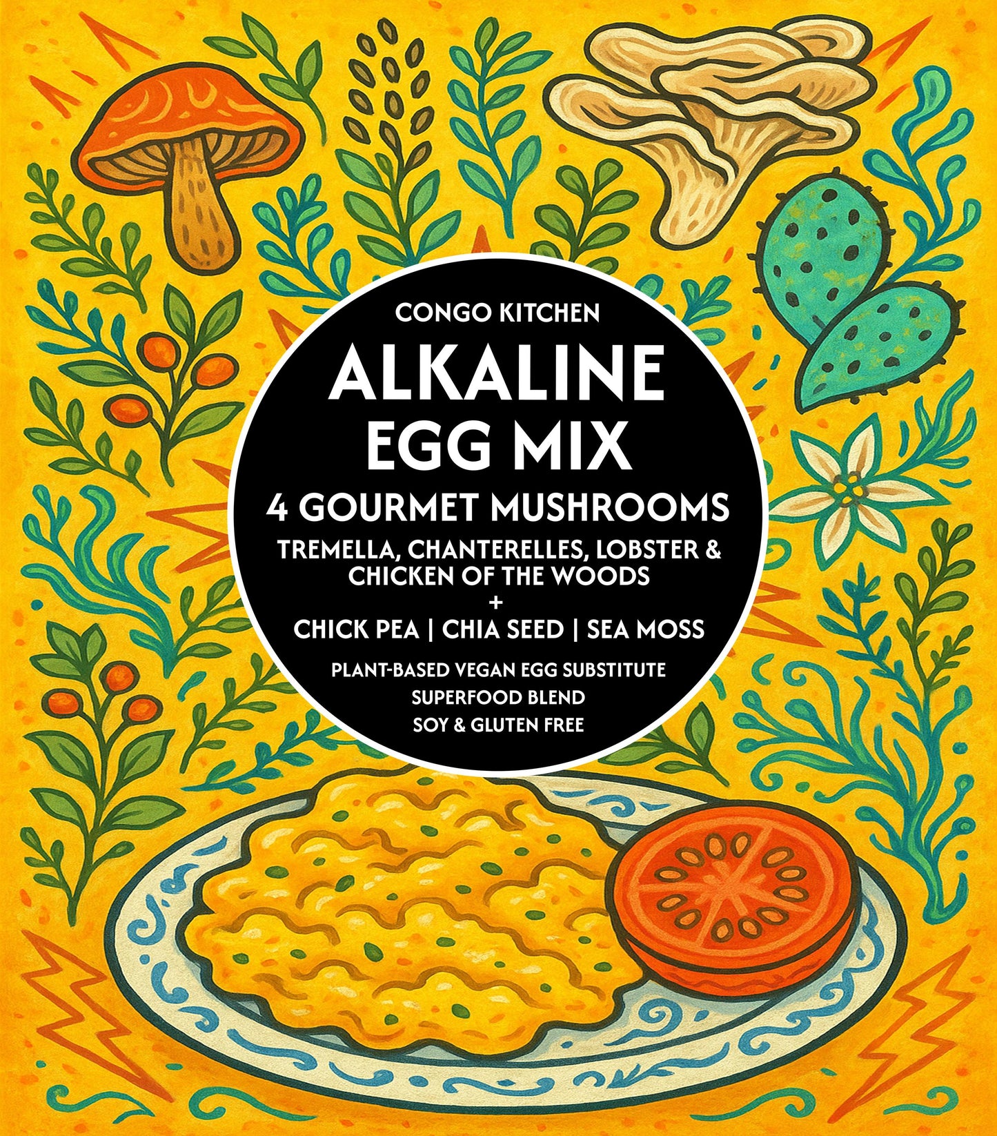Vegan Burger Egg Patty Mix – Superfood Blend with Chick Pea Mushrooms & Sea Moss – Plant-Based Egg Substitute Gluten-Free Alkaline Food Iron