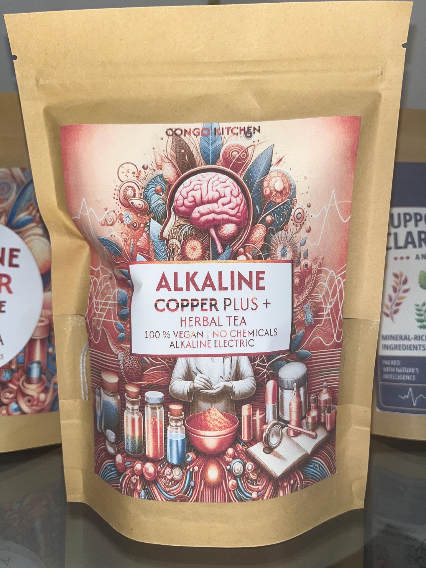 Alkaline Brain & Nerves Cleanse Tea • Over 27 Herbs! 100% Organic Vegan Nootropic Tea Blend Raise PH | Copper Carbon + Oxygen Lions Mane