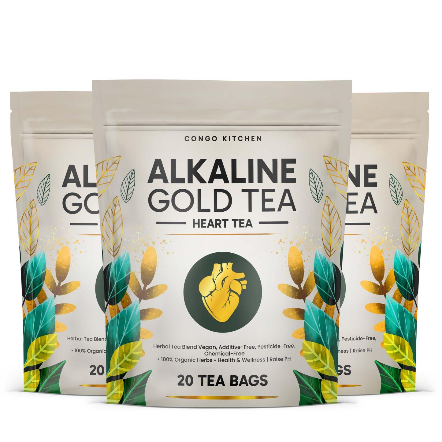 Premium Alkaline Tea Sampler Pack | 5-10 Tea Bags | 1-2 Tea bags of each Gold Heart, Copper Brain, Pain + Bone , Congo Red, Alkaline Coffee