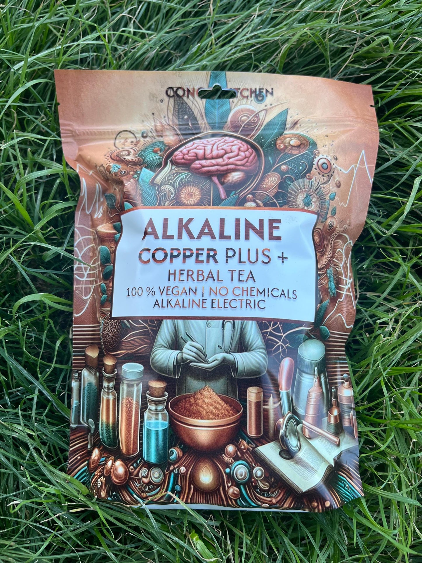 Alkaline Brain & Nerves Cleanse Tea • Over 27 Herbs! 100% Organic Vegan Nootropic Tea Blend Raise PH | Copper Carbon + Oxygen Lions Mane
