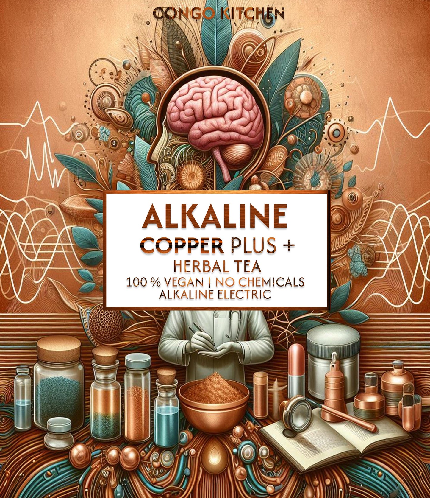 Copper Brain & Nerves Juice Plus • 27 Herbs! 100% Organic Vegan Nootropic Tea Blend Alkaline and Chemical-Free | Raise PH | Carbon + Oxygen