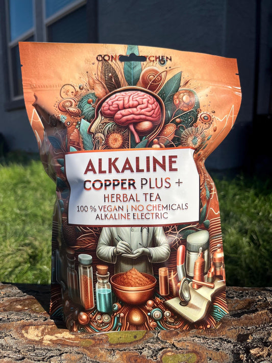 Alkaline Brain & Nerves Cleanse Tea • Over 27 Herbs! 100% Organic Vegan Nootropic Tea Blend Raise PH | Copper Carbon + Oxygen Lions Mane