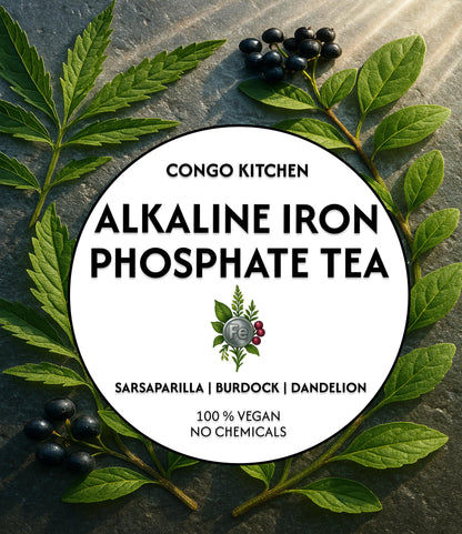 Alkaline Iron Phosphate Tea | Congo Kitchen Herbal Blend | Root & Berry Infusion | Organic Plant-Based | Sarsaparilla, Elderberry, Dandelion