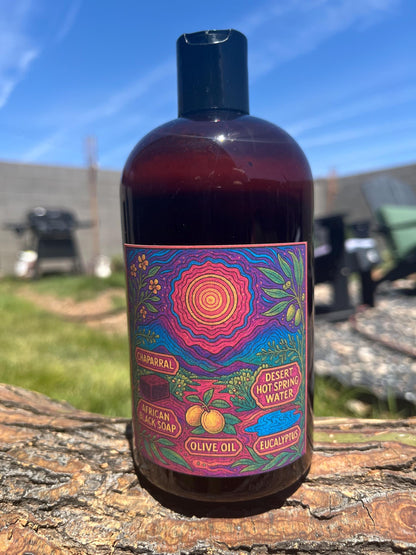 Organic Dreadlock Shampoo & Body Wash Desert Rain Chaparral African Black Soap Eucalyptus - Natural Scalp Care Detox Strengthen Roots Locs