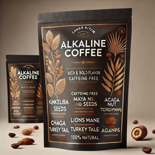 Mushroom Iron Rich Alkaline Coffee | Rich & Bold Caffeine-Free Superfood Blend | Kinkeliba, Mushrooms Maya Nut | Energy Focus Drink