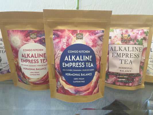 Alkaline Women's Cleanse Berry Infused Flower Tea | Red Clover Blue Lotus | 100% Natural Herbal Female Mix | Raise PH Congo Kitchen Empress