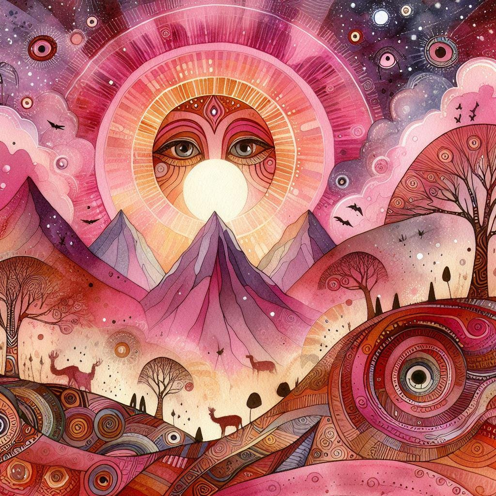 Pink Woman Sunset Wall Art Congo Poster, Peruvian, Shamanic Visionary Travel Art, Black Art, African Art, Tucson Arizona Artwork Poster