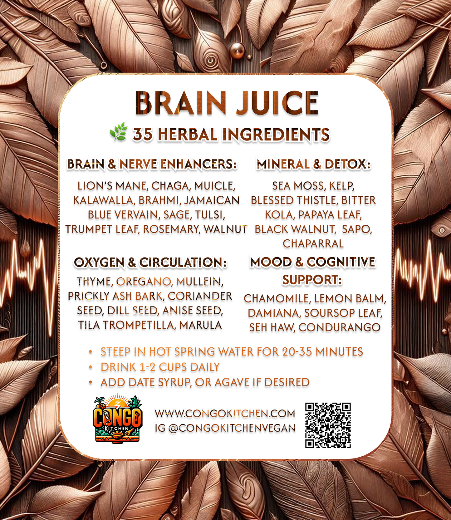 Alkaline Copper Brain Juice 100% Vegan Herbal Nootropic Tea Additive and Chemical-Free | Raise PH | Carbon + Oxygen | Brain & Nerves