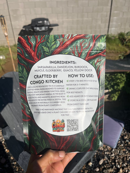 Alkaline Iron Phosphate Tea | Congo Kitchen Herbal Blend | Root & Berry Infusion | Organic Plant-Based | Sarsaparilla, Elderberry, Dandelion