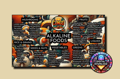 Alkaline Food List | Congo Kitchen Alkaline Vegan Electric Food Chart Poster | List of Dr Sebi Approved Food Digital Print | Multiple Styles