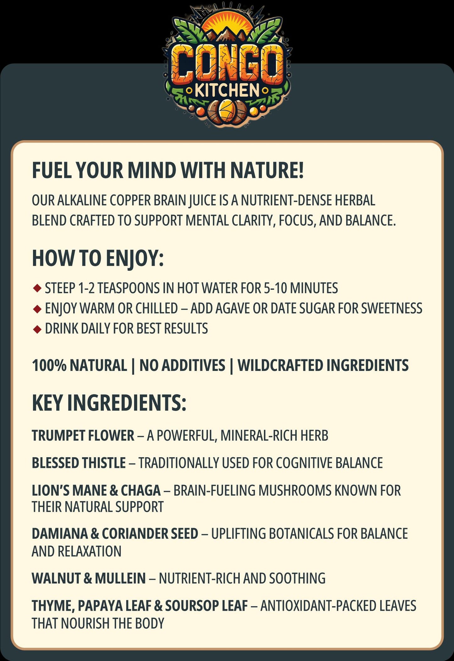 Alkaline Copper Brain Juice 100% Vegan Herbal Nootropic Tea Additive and Chemical-Free | Raise PH | Carbon + Oxygen | Brain & Nerves