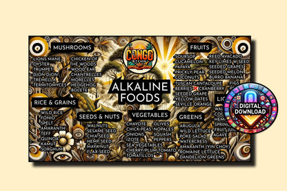 Alkaline Food List | Congo Kitchen Alkaline Vegan Electric Food Chart Poster | List of Dr Sebi Approved Food Digital Print | Multiple Styles
