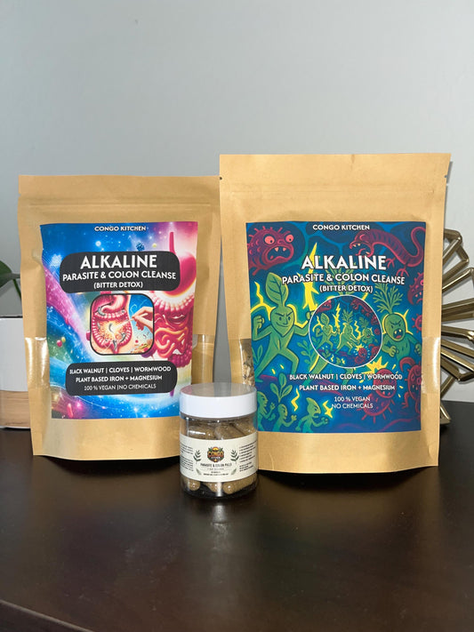 Congo Kitchen Parasite Pills | Alkaline Bitter Detox Powder Capsules - Clove, Cascara Sagrada, Wormwood, Black Walnut | Iron + Magnesium